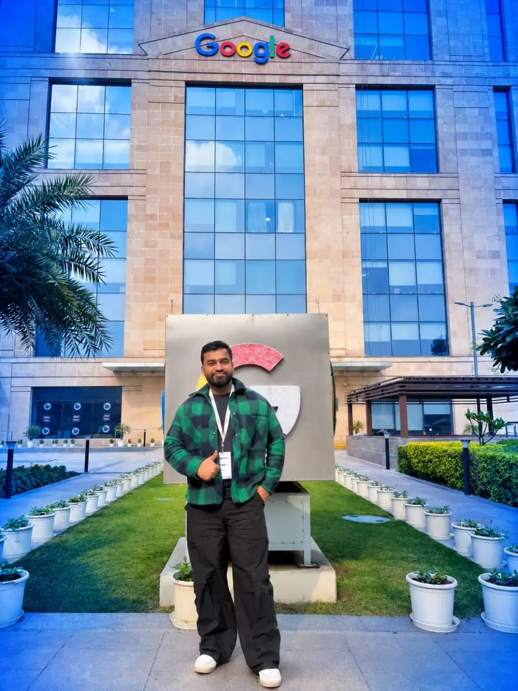 Gourav Gupta, founder of techcadd, standing outside a Google office